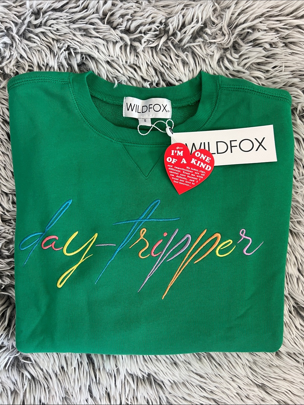 Wildfox Green 'Day-Tripper' Rainbow Embroidered Sweatshirt